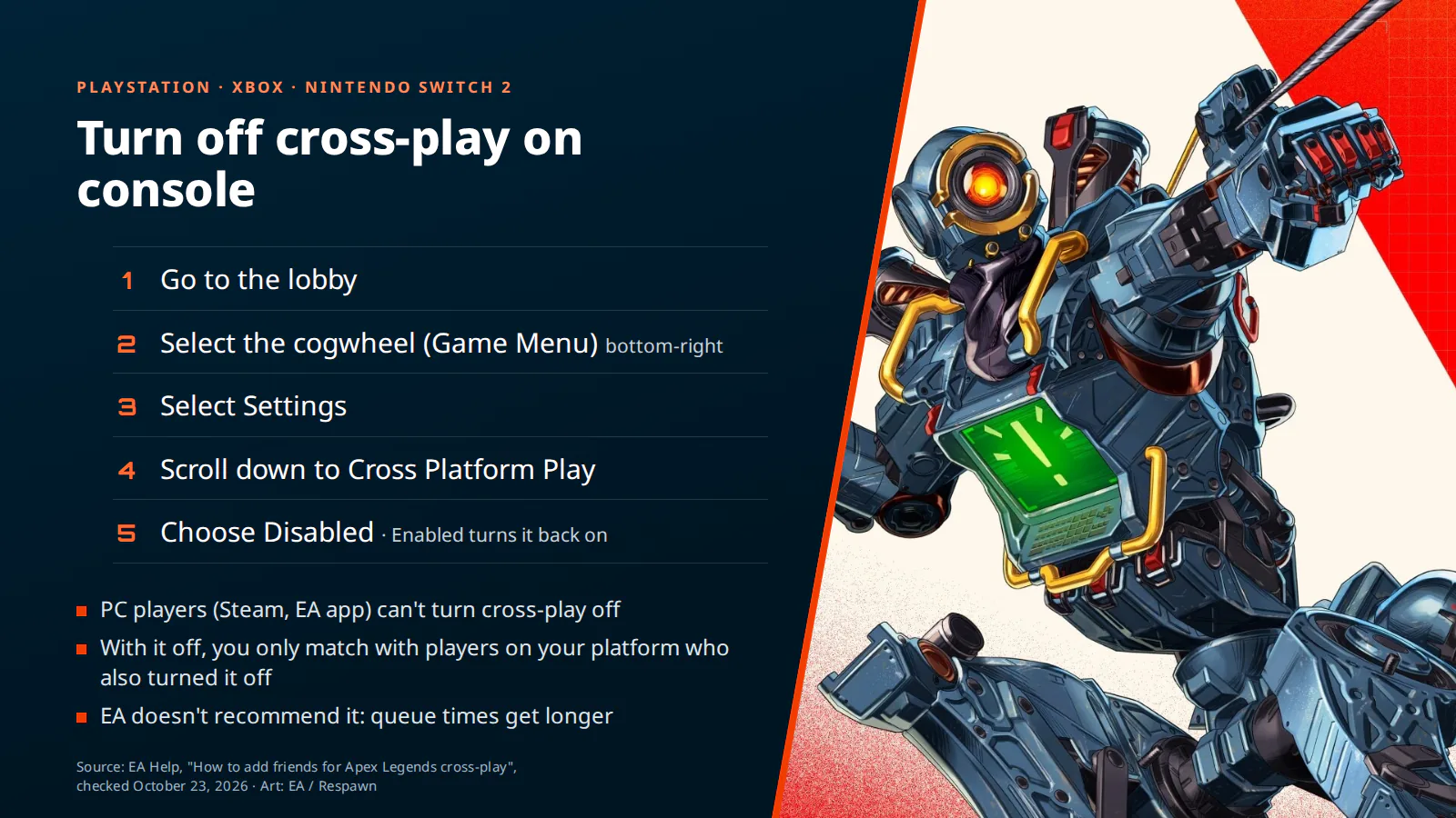 How to turn off crossplay in Apex Legends on console